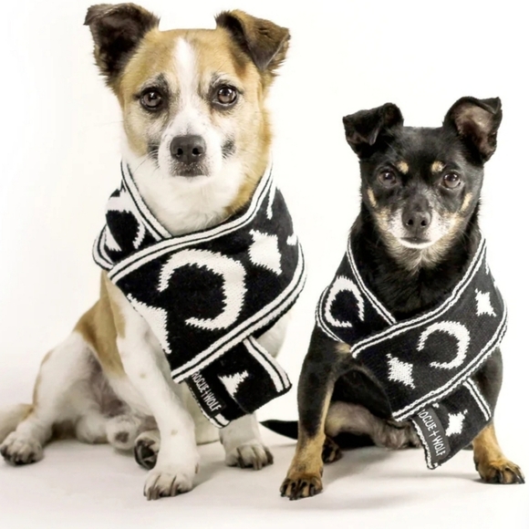 Rogue + Wolf ✦ “Moon Pupper” Knit Pet Scarf ✦ Black Vegan Yarn Celestial Print - Picture 11 of 16